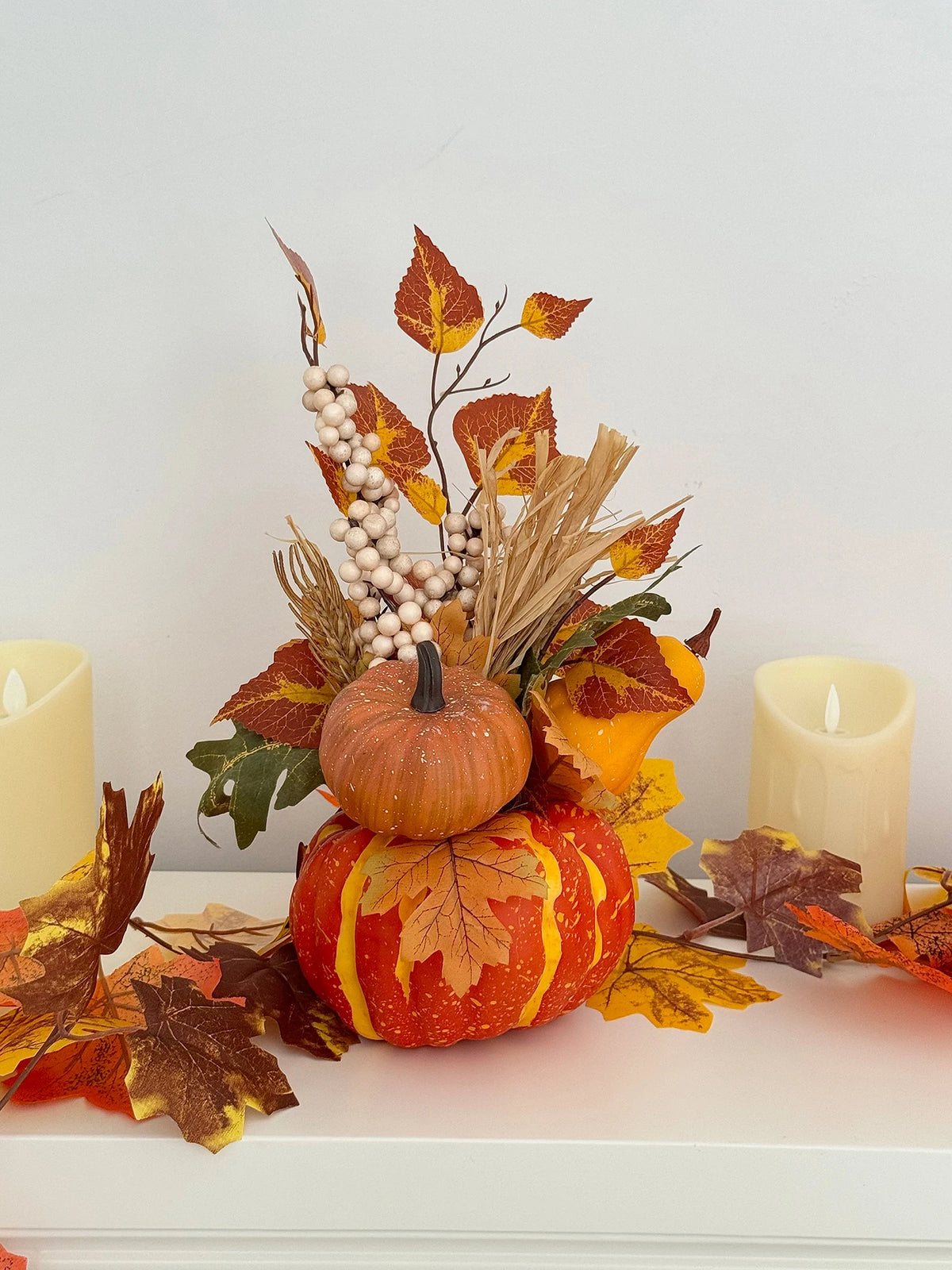 Artificial Pumpkin Autumn Decoration, 12.5 x 29cm, White or Orange