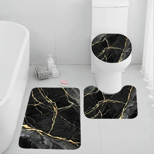 VIKAMA Gold Thread Marble Bathroom Rug Set 3PCS Non-Slip Absorbent Floor Mat Luxury Bath Carpet Single Or Full Set Sale