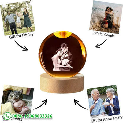 Custom Photo Crystal Ball LED Night Light - Personalized Bedroom, Wedding & Pet Keepsake Gift