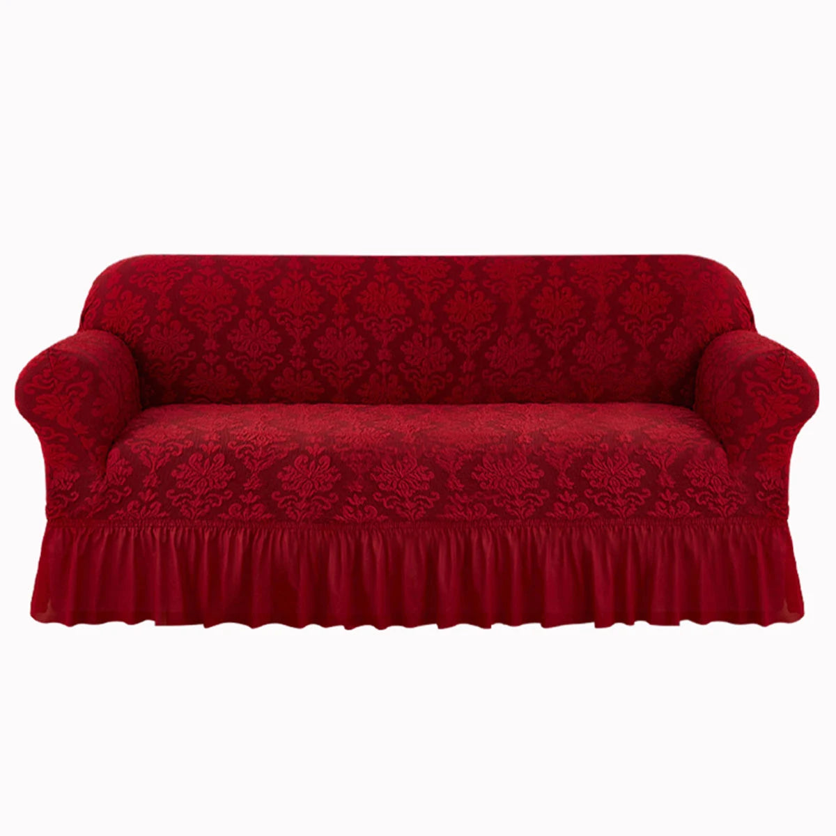 European Jacquard Sofa Slipcover with Skirt – Non-Slip, Embossed, Machine Washable (Single to 4-Seater)