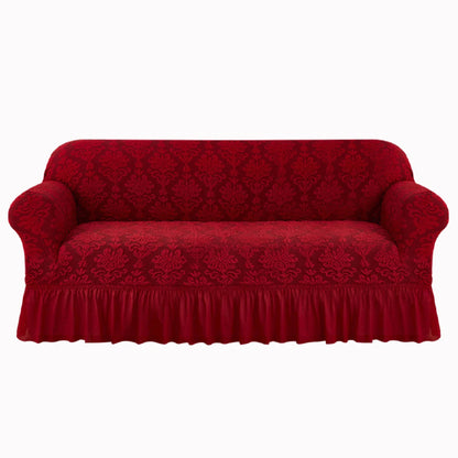 European Jacquard Sofa Slipcover with Skirt – Non-Slip, Embossed, Machine Washable (Single to 4-Seater)