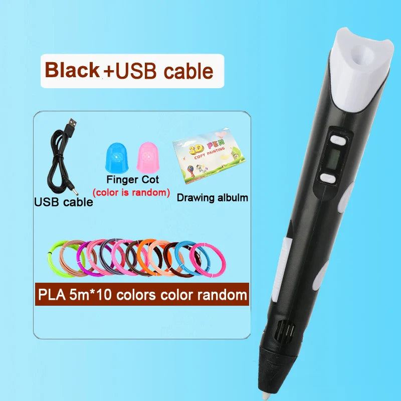 3D Printing Pen with LED Display – PLA 1.75mm Compatible, Adjustable Temp & Speed, USB 5V/2A Kids DIY Art Tool