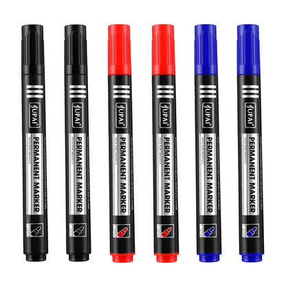 Permanent Fine Tip Marker Pens 1.5mm Waterproof Ink - 3/6 Pack Black Blue Red