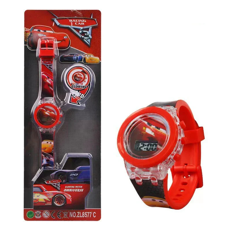Kids LED Light-Up Digital Watch – 36mm Case, Cartoon Characters, 3BAR Water Resistant, Soft Rubber Strap