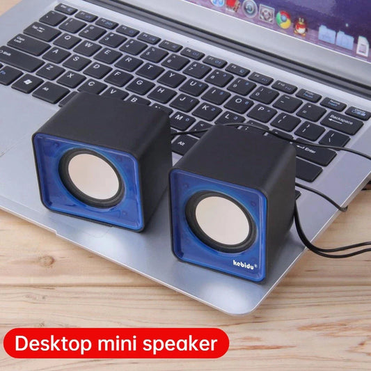 Mini USB Computer Speakers 2.0 Stereo – Portable Desktop & Laptop Speakers, 3.5mm AUX, RMS 3W x2 (Blue/Black/Red/White)