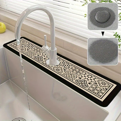 Retro Style Sink Splash-Proof Faucet Mat Kitchen Absorbent Mat Table Mat Wash Basin Waterproof Protective Mat Bathroom Mat