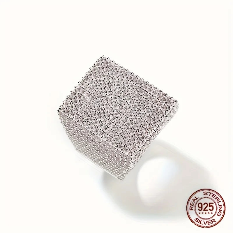 Men's 925 Sterling Silver Rectangle Zircon Statement Ring