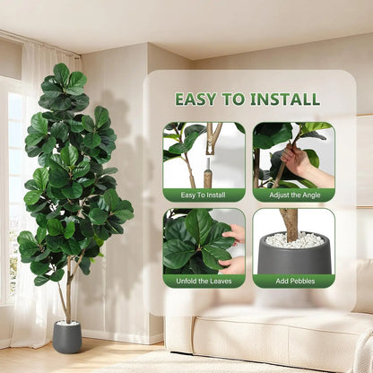 HiMISS Artificial Fiddle Leaf Fig Tree – Realistic Faux Ficus Lyrata in White Planter Pot (4, 5, 6 & 7 Ft)