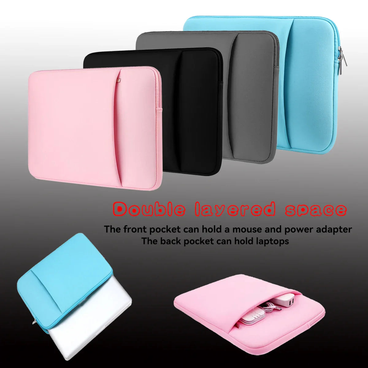 11–17 Inch (28–43 cm) Protective Laptop Sleeve with Front Pocket, Zippered Multifunctional Laptop Bag