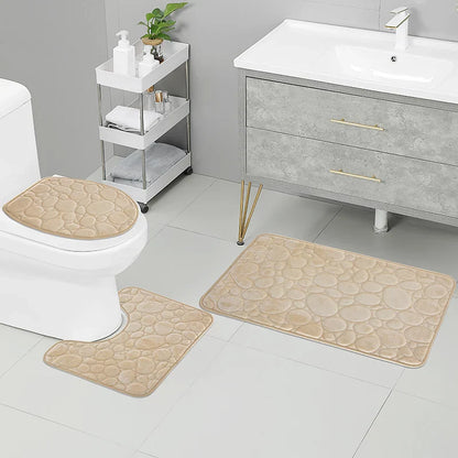 3-Piece Microfiber Bath Mat Set – Water-Absorbent, Non-Slip Soft Striped Bathroom Rugs