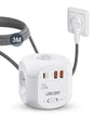 Flat EU Plug Power Strip Cube – 4 AC Outlets, 2 QC3.0 USB + 1 USB-C PD 20W Fast Charging, Surge Protector, 2m Braided Cord