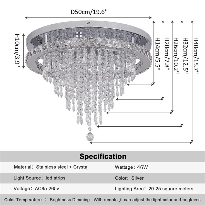 GreeLustr Crystal LED Rings Chandelier – Dimmable Ceiling Light with Remote Control