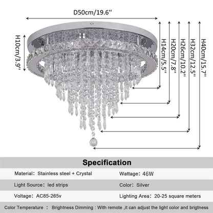 GreeLustr Crystal LED Rings Chandelier – Dimmable Ceiling Light with Remote Control