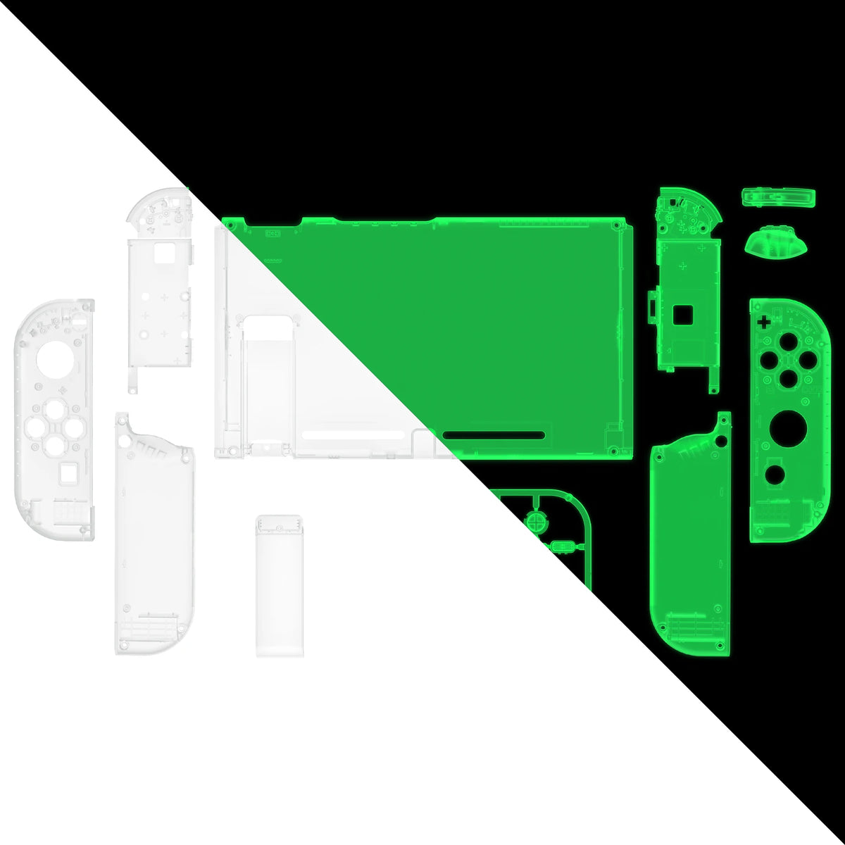 eXtremeRate Nintendo Switch Full Housing Shell Kit - Transparent Joy-Con & Console Back Plate with Buttons, 11 Colors