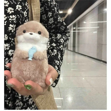 Cute Otter Hug Fish Plush Keychain Pendant – Kawaii Heart Bag Charm Gift for Girls