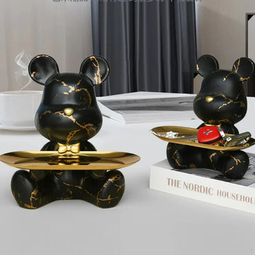 Trendy Colorful Graffiti Bear Abstract Resin Storage Statue Cute Doodle Animal Organizer Desk Holder for Home Office Ornaments
