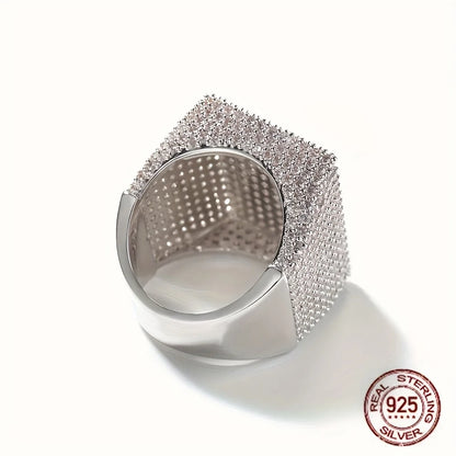 Men's 925 Sterling Silver Rectangle Zircon Statement Ring