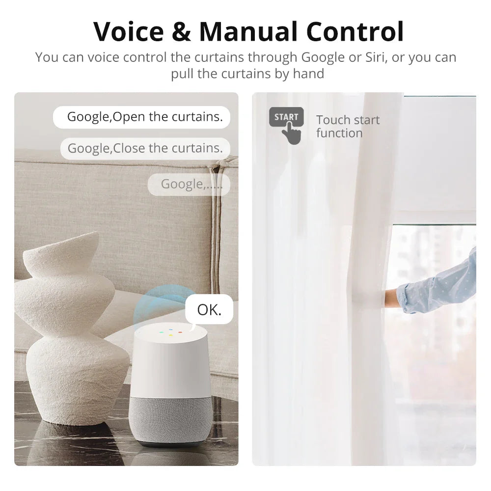 Matter & Thread Smart Curtain Motor — App Control for Google Home, SmartThings & Siri | RF Remote, Automatic Curtain System