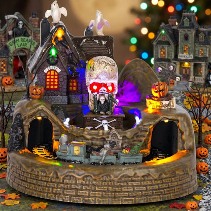 Animated Halloween Village Train Decor with LED Lights
