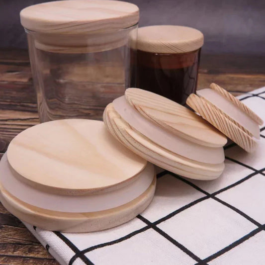 Handmade Pine Wood Jar Lid with Silicone Seal – Airtight Wooden Cover for Jars, Mugs & Candle Cups, Fits 52–130 mm (2.05–5.12 in)