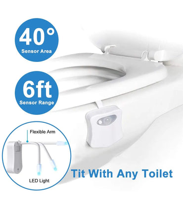 Motion Sensor Toilet Night Light 8/16-Color LED Stick-On PIR Infrared Battery Operated Nightlight for Bathroom