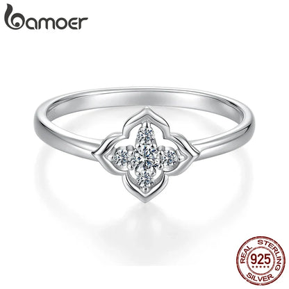Bamoer Moissanite Four-Leaf Clover Ring Lucky 925 Sterling Silver D