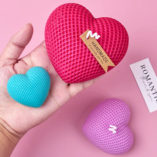 Grid Heart Silicone Mold S/M/L 3D Love Shape Candle and Soap Mold for DIY Valentine's Day Crafts