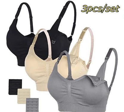 3-Pack Seamless Maternity Nursing Bras – Wireless Breathable Nursing Bra with Removable Pads & Front/Back Closure