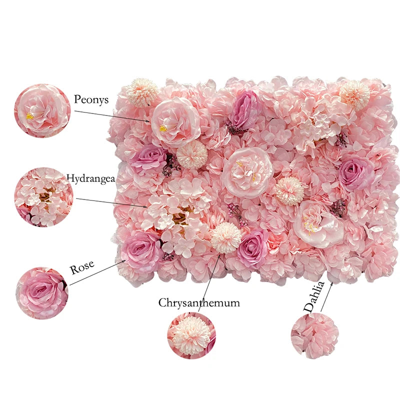 MEIHON Silk Rose Flower Wall Panel - 60x40cm Artificial Backdrop, Connectable, 34 Color Options for Wedding, Home & Events
