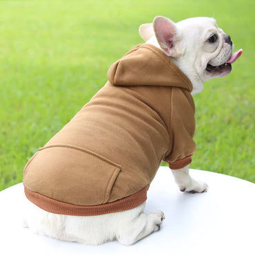 Warm Hooded Dog Sweater for Small Pets – Thick Fleece Autumn Winter Solid Color Pet Hoodie