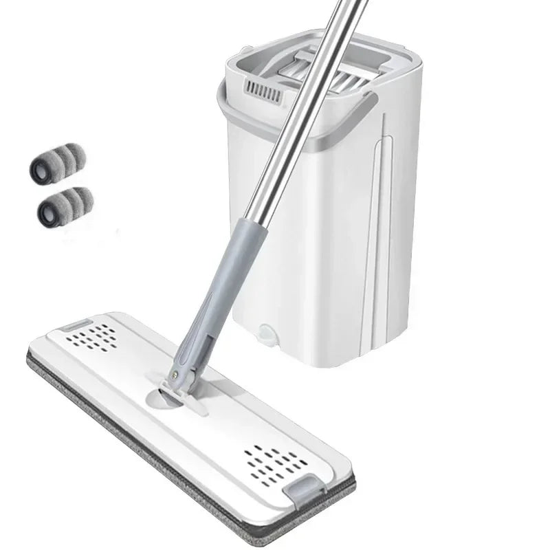Juego De Fregona Y Cubo De Piso Plano, Herramienta De Limpieza De Cocina, Microfibra, Escurrible, Mágico, Escalable, Sin Marca D
