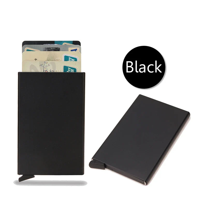 RFID Metal Pop-Up Card Holder Wallet – Slim Minimalist Small Black Unisex