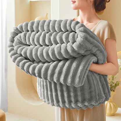 Ribbed Fleece Throw Blanket – Soft & Warm for Bed, Sofa & Home