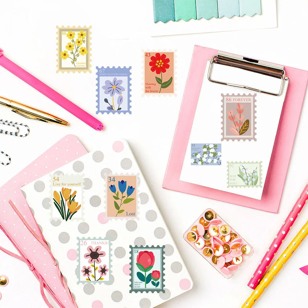 500PCS Flower Stamps Roll Sticker Harajuku Cartoon Y2k Fashion Scrapbook Graffiti Cafe DIY Scrapbooking Phone Gifts Decals