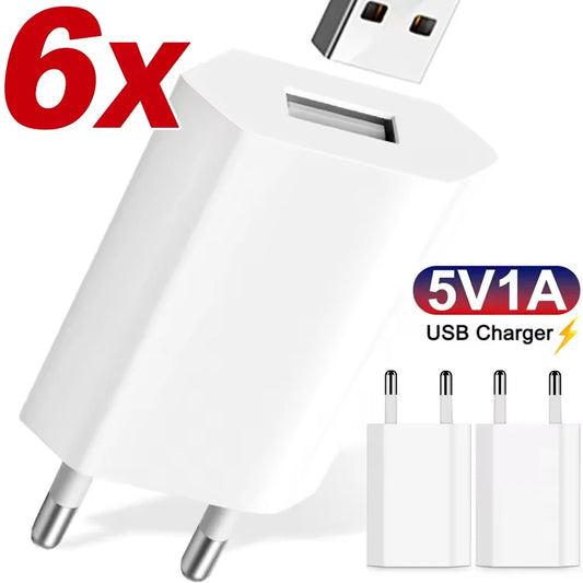 EU Plug USB Wall Charger 5V 1A Travel Adapter, Universal Smartphone USB Charger, 1-5 Pack