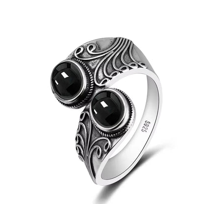 925 Vintage Silver Ring with Natural Moonstone 6*8mm Adjustable Rings