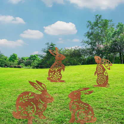 Lovely Rustic Metal Rabbit Garden Post Patinated Rusty Finish Great for Outdoor Adornment Backyard Patio Farm Area