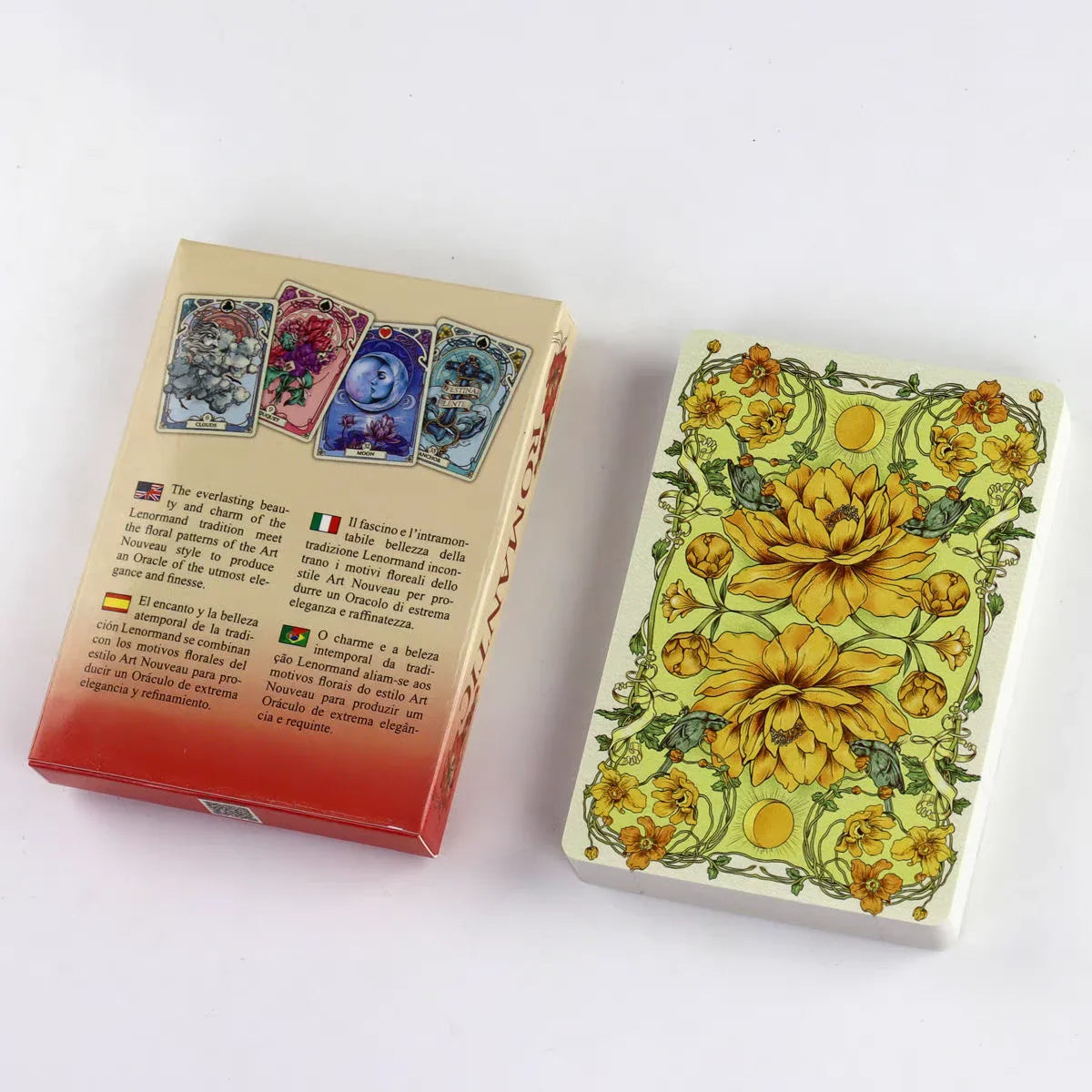 Romantic Lenormand Oracle Cards — 37-Card Deck, Art Nouveau Floral Motifs, English Vision, 10.2 x 7.2 cm (4.0 x 2.8 in) for Parties & Board Games