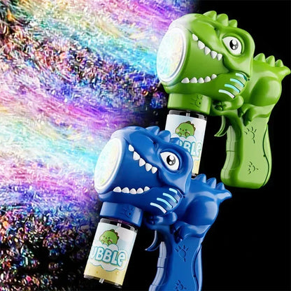 6-Hole Dinosaur Bubble Machine with Lights — Automatic Electric Bubble Gun & Soap Blower for Kids