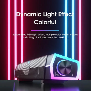 Bluetooth 5.3 USB Soundbar Computer Speakers for Laptop & PC — Stereo Surround, Subwoofer, RGB Lights, Built-In Microphone