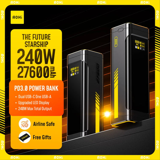 240W 27,600mAh LED Display Power Bank - Dual 140W USB-C, USB-A Ports, Includes 3ft (0.91m) 140W USB-C Cable