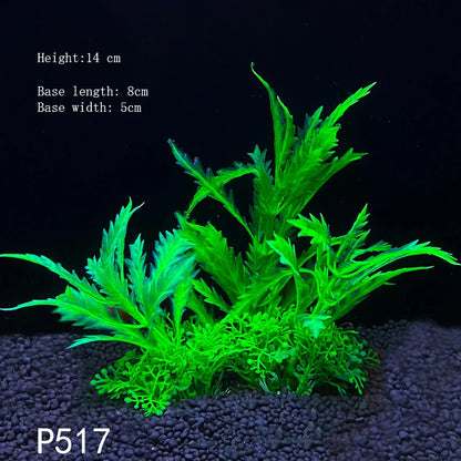 Artificial Aquarium Plants – Plastic Underwater Green Shrubs with Resin Base, Fish Tank Decoration