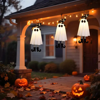 Halloween Light-Up Hanging Ghost Decoration – 3 Flashing Modes, Witch Hat & Plush Heels, 46cm, Indoor & Outdoor – 1PC or 3-Pack