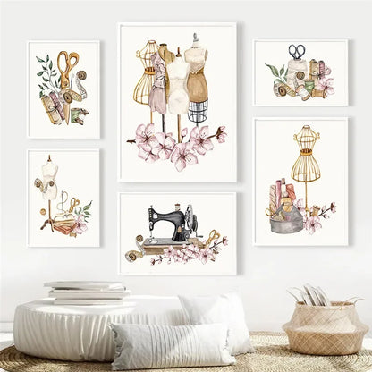 Bohemian, Wall Art, Women's Clothing, Sewing Machines, HD Canvas Print Posters for Home Living Room Bedroom Decoration
