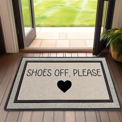 VIKAMA SHOES OFF PLEASE Printed Rug, Dirt-Resistant and Easy-Clean Entrance Mat for Hallways and Bedroom Doorways Home Decor