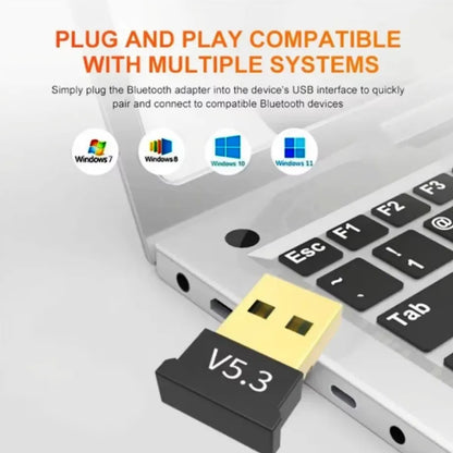 USB Bluetooth 5.3 Adapter USB Dongle for PC Laptop - Wireless Receiver for Mouse Keyboard Speaker, Windows 7/8.1/10/11
