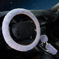 3-Piece Winter Rabbit Plush Car Steering Wheel Cover Set — Handbrake & Gear Lever Sleeves, Soft Fur Auto Interior Accessories