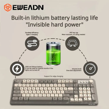 EWEADN V1 Stylish 3-Mode Wireless Combo Backlit Quiet Keyboard Mouse Ergonomic Desktop Kit