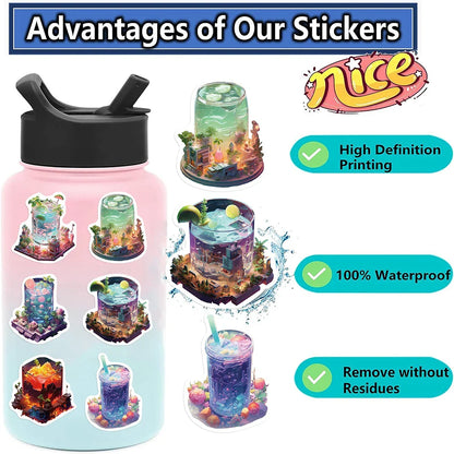 10/30/50PCS Kawaii INS Style Art Drinks World Cartoon Stickers Aesthetic Cute Decals Laptop Notebook Phone Decoration Sticker