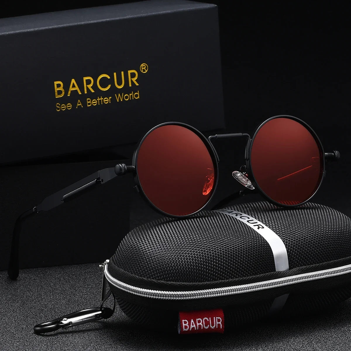 BARCUR Polarized Round Steampunk Sunglasses Retro UV400 Metal Frame for Men Women